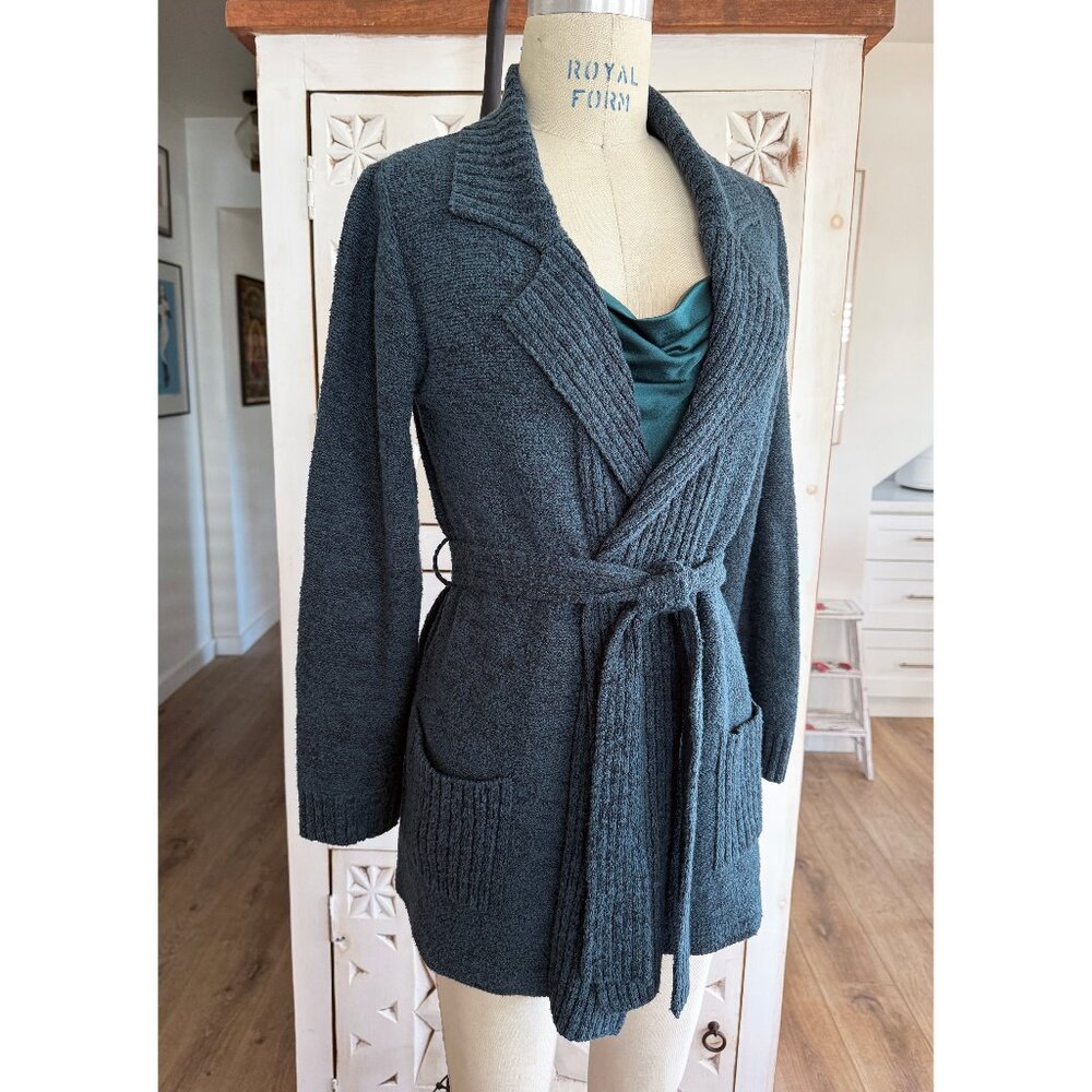 PERUVIAN CONNECTION Belted Cardigan Heather Teal